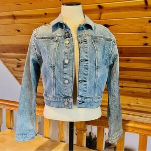 7 For All Mankind Women's Light Blue Wash Cropped Classic Jean Jacket Size S